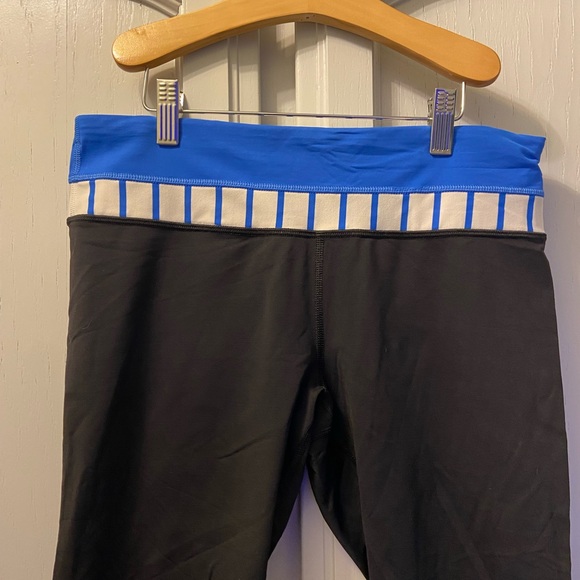 lululemon athletica Black Leggings with Blue and White Striped Waist - Picture 2 of 4